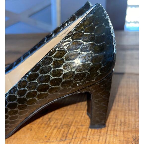Womens Stuart Weitzman Brown Snakeskin Square Toe Block Heel‎ Shoe Size 8B - Picture 4 of 9